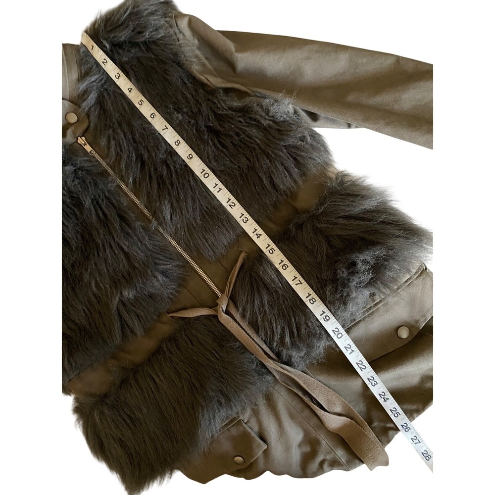 Loeffler‎ Randall Fur Military Utility Jacket Taupe Gray Faux Fur Size 8 - Picture 11 of 13